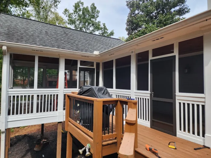 Custom deck with screen porch, built by Screen America in North Georgia